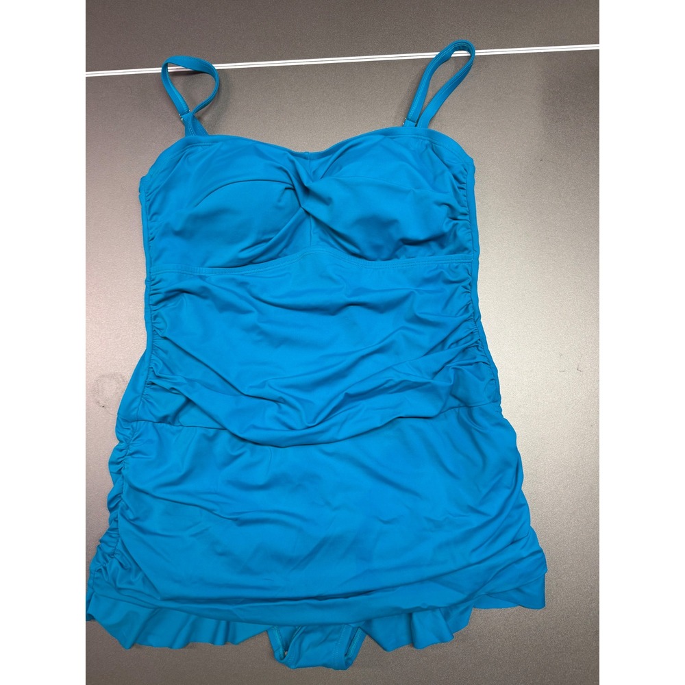 Swimsuits For All Blue Twist Front Ruffle Swimdress One Piece Swimsuit Size 16